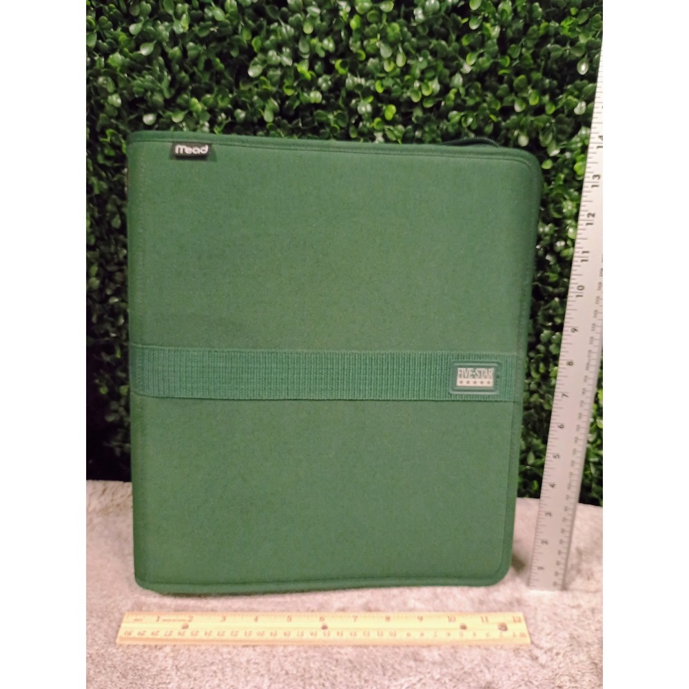 Mead Five Star 90s Zipper Binder 3 Ring Forest Green Fabric Office School 29258‎